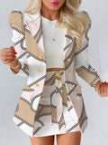 Bloemenblazer en Rok Outfit Set voor Dames - Wit kettingen