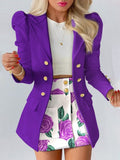 Bloemenblazer en Rok Outfit Set voor Dames - Paars