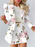 Bloemenblazer en Rok Outfit Set voor Dames - Wit bloemen