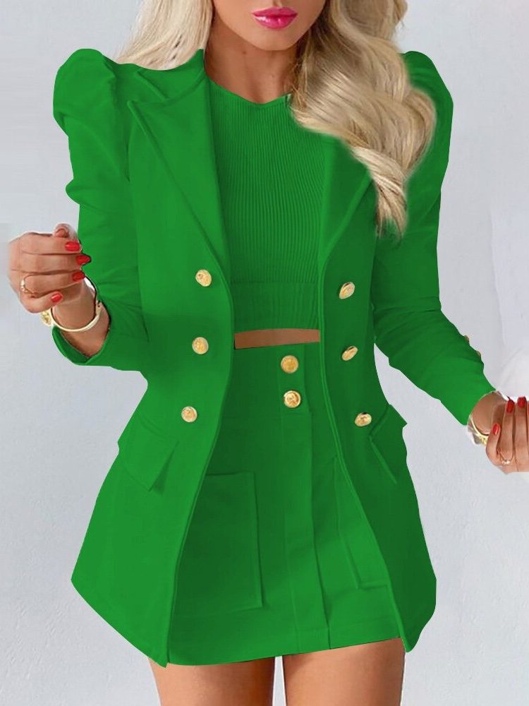 Bloemenblazer en Rok Outfit Set voor Dames - Groen
