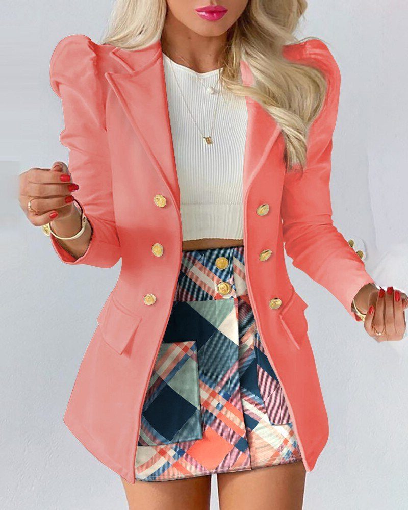Bloemenblazer en Rok Outfit Set voor Dames - Roze