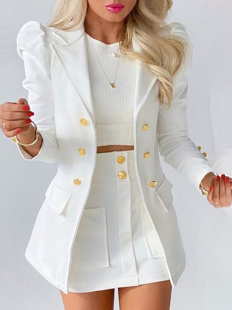 Bloemenblazer en Rok Outfit Set voor Dames - Wit