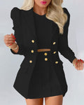 Bloemenblazer en Rok Outfit Set voor Dames - Zwart
