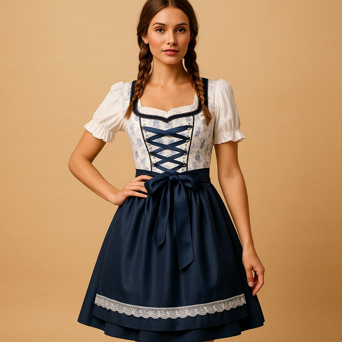 Bloemenjurk Dirndl Jurkje met Vetersluting voor Dames - View 2