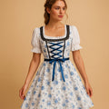 Bloemenjurk Dirndl Jurkje met Vetersluting voor Dames - Weiß