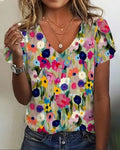 Bloemenjurk met V-Hals en Korte Mouwen voor Dames - Multicolor