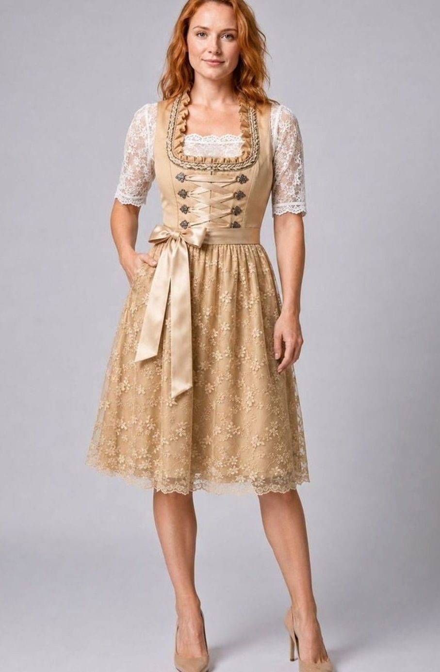 Bloemenkant Dirndl Jurkje met Korte Mouwen voor Dames