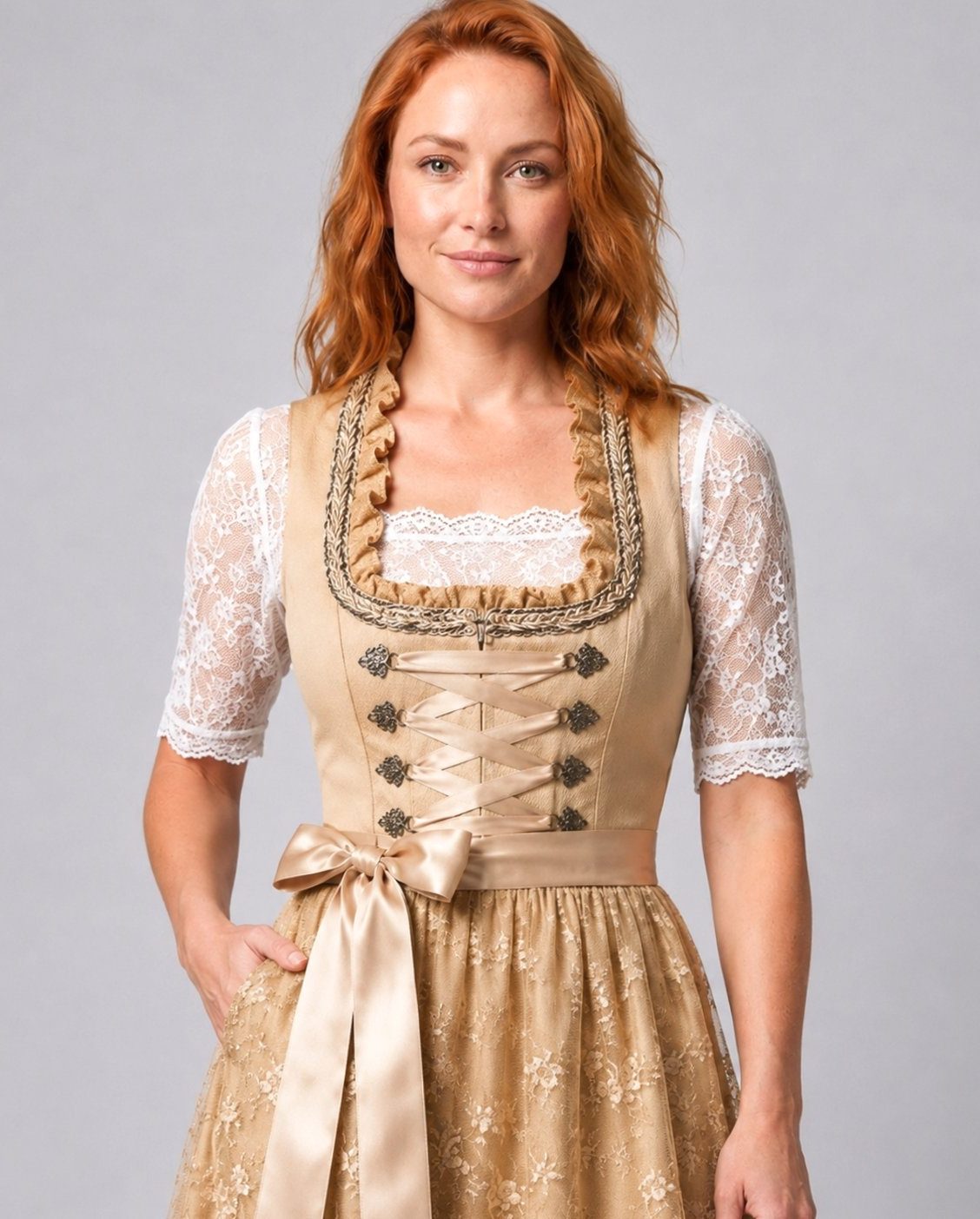 Bloemenkant Dirndl Jurkje met Korte Mouwen voor Dames - View 3