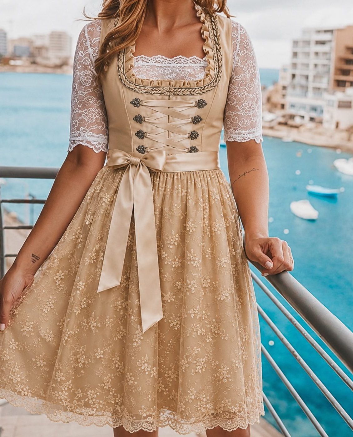 Bloemenkant Dirndl Jurkje met Korte Mouwen voor Dames - View 4
