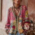 Bloemenpatchwork Cardigan voor Dames - Roze
