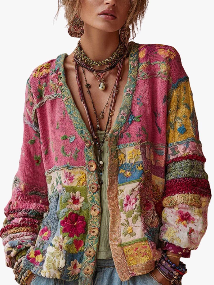 Bloemenpatchwork Cardigan voor Dames