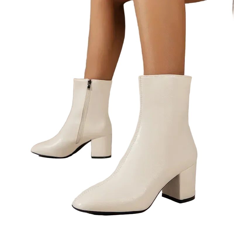 Blokhak Enkellaarzen voor Dames - Beige