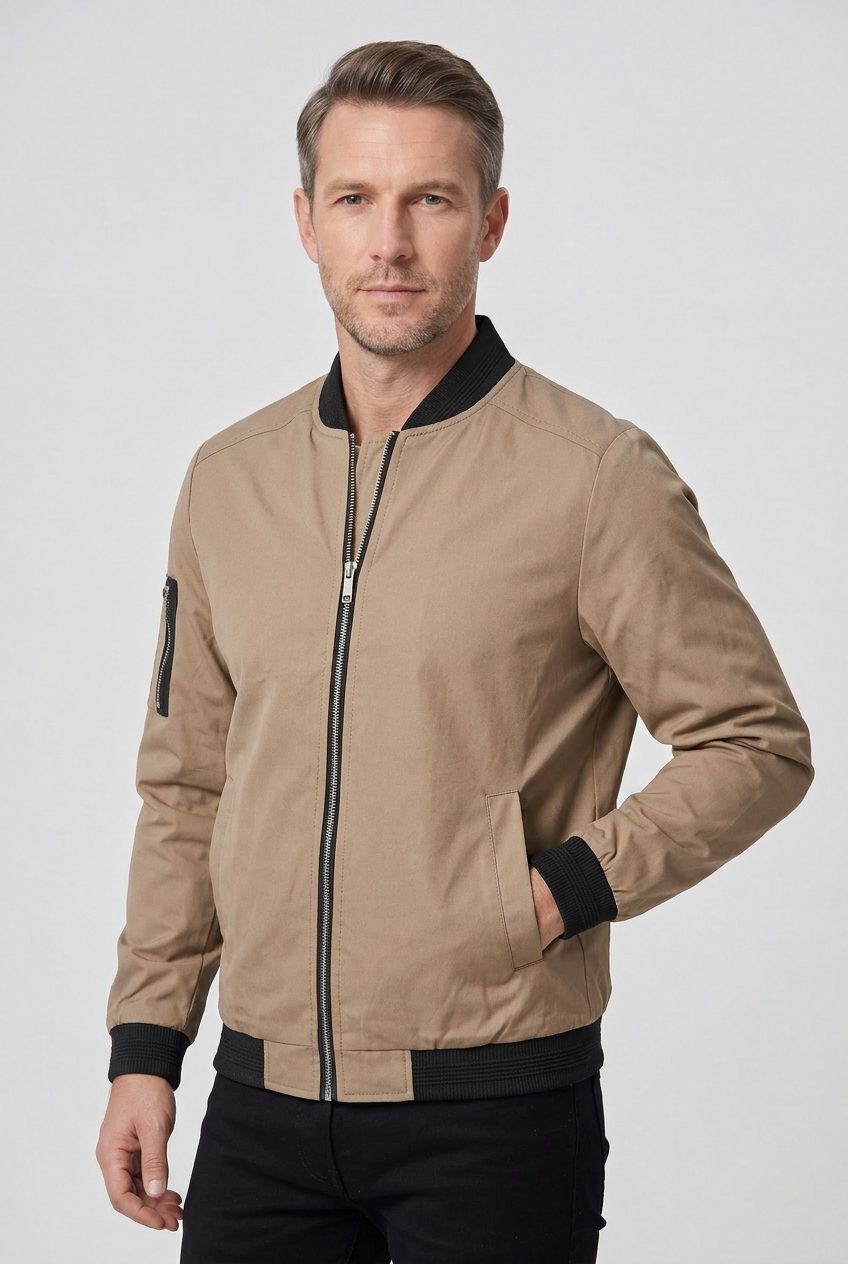 Bomberjack met Ritssluiting Mouwzak voor Heren - Beige