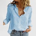 Linnen V-Hals Blouse met Knoopsluiting voor Dames