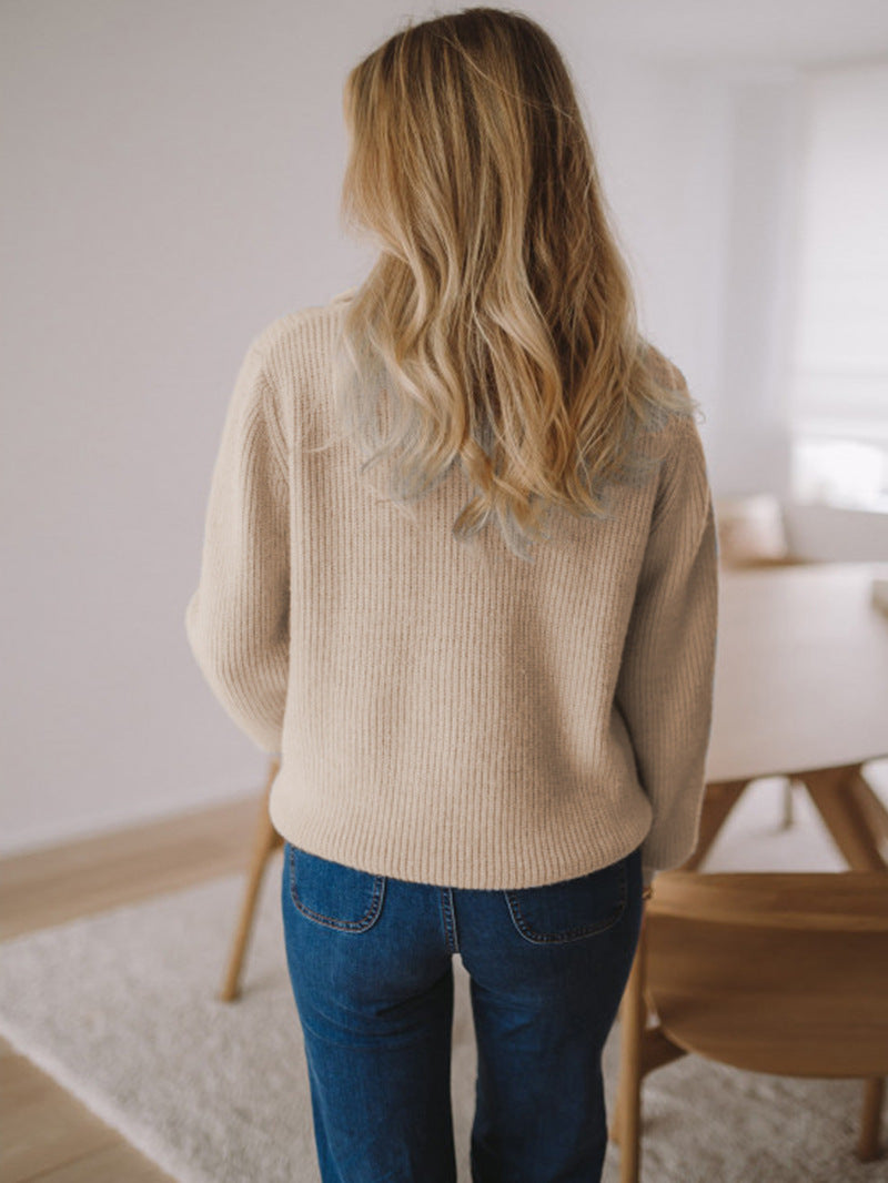 Stijlvolle Gebreide Trui met Halve Rits voor Dames