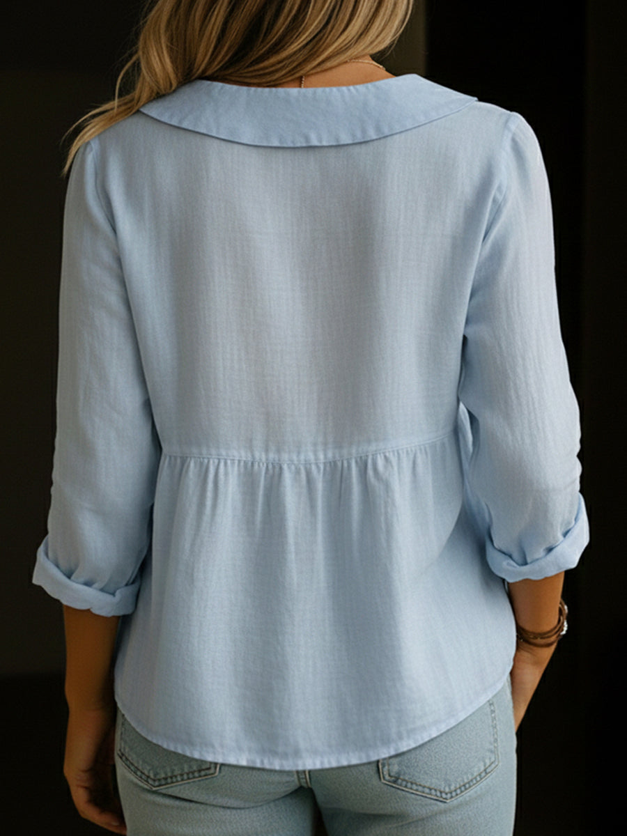 Linnen Button-Down Blouse met Reverskraag voor Dames