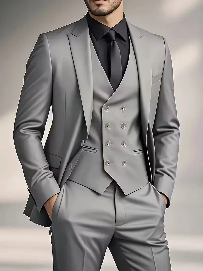 Slim Fit Double-Breasted Driedelig Pak Set voor Heren