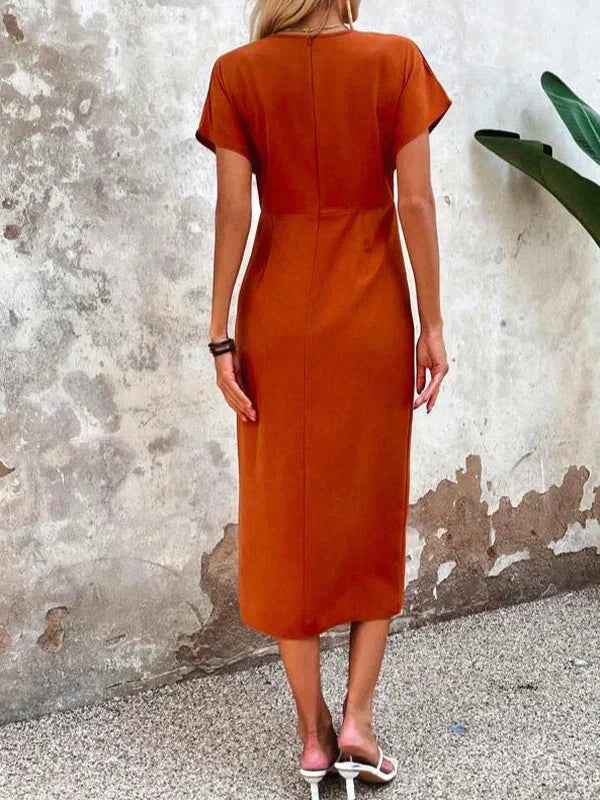 V-Hals Midi Jurk met Beinsplit voor Dames