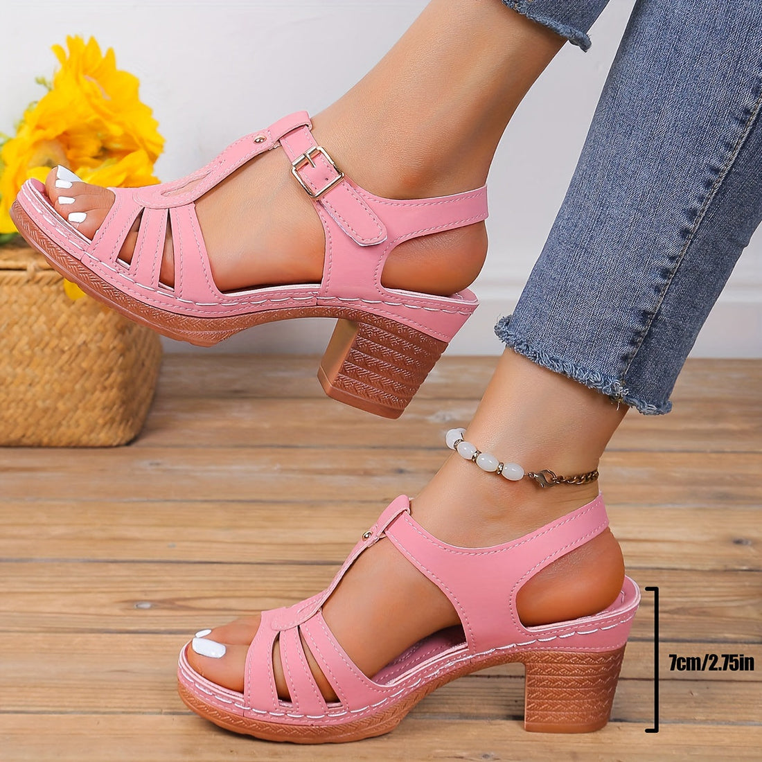 Sandalen met Blokhak en T-bandje voor Dames