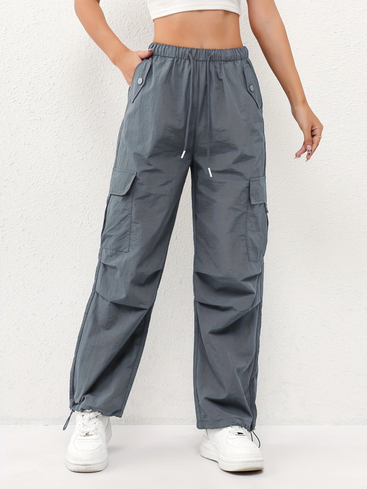 Cargo Parachute Broek met Wijde Pijp voor Dames - Grijs