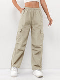 Cargo Parachute Broek met Wijde Pijp voor Dames - Khaki