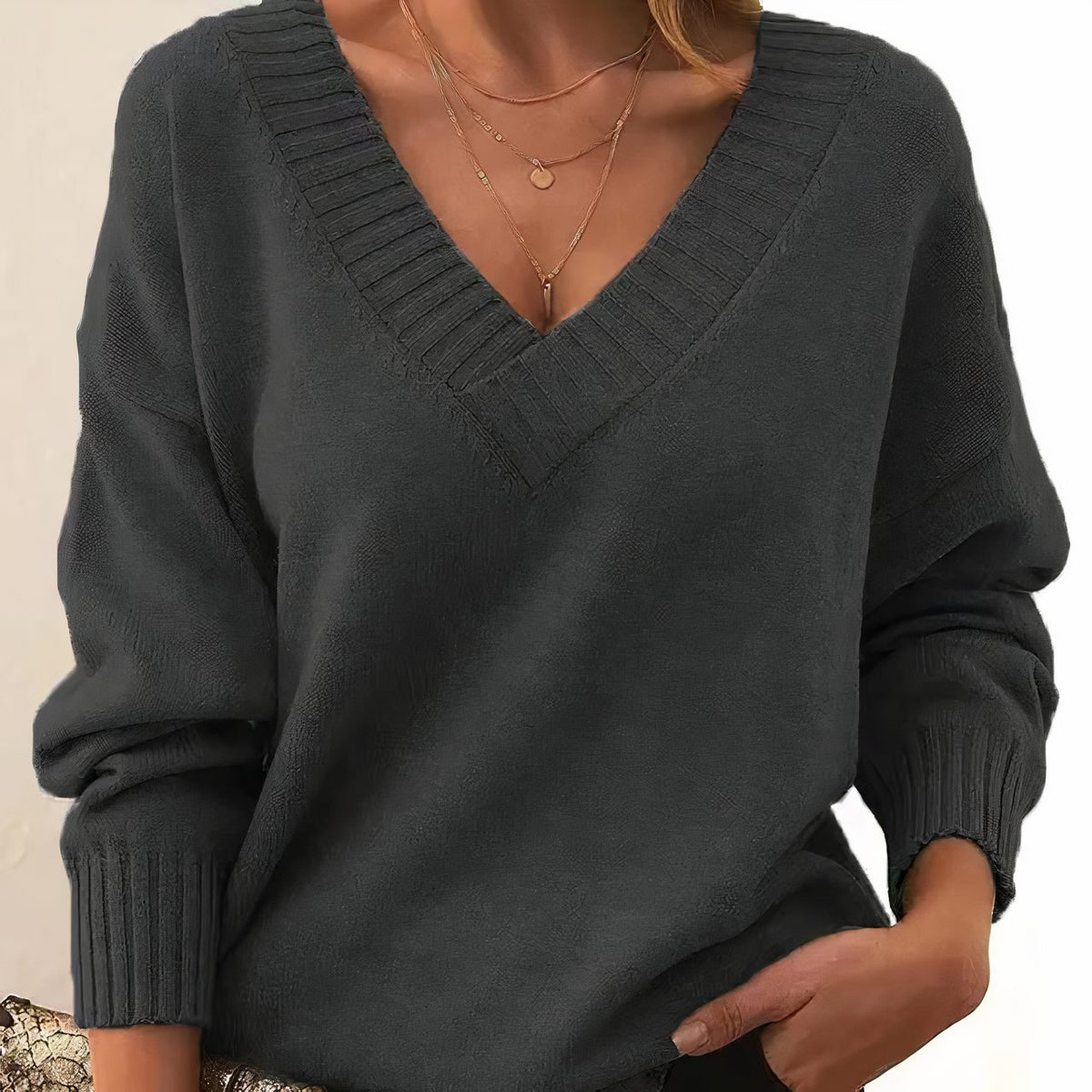 Cashmere Coltrui met Lange Mouwen voor Dames - Dark Gray
