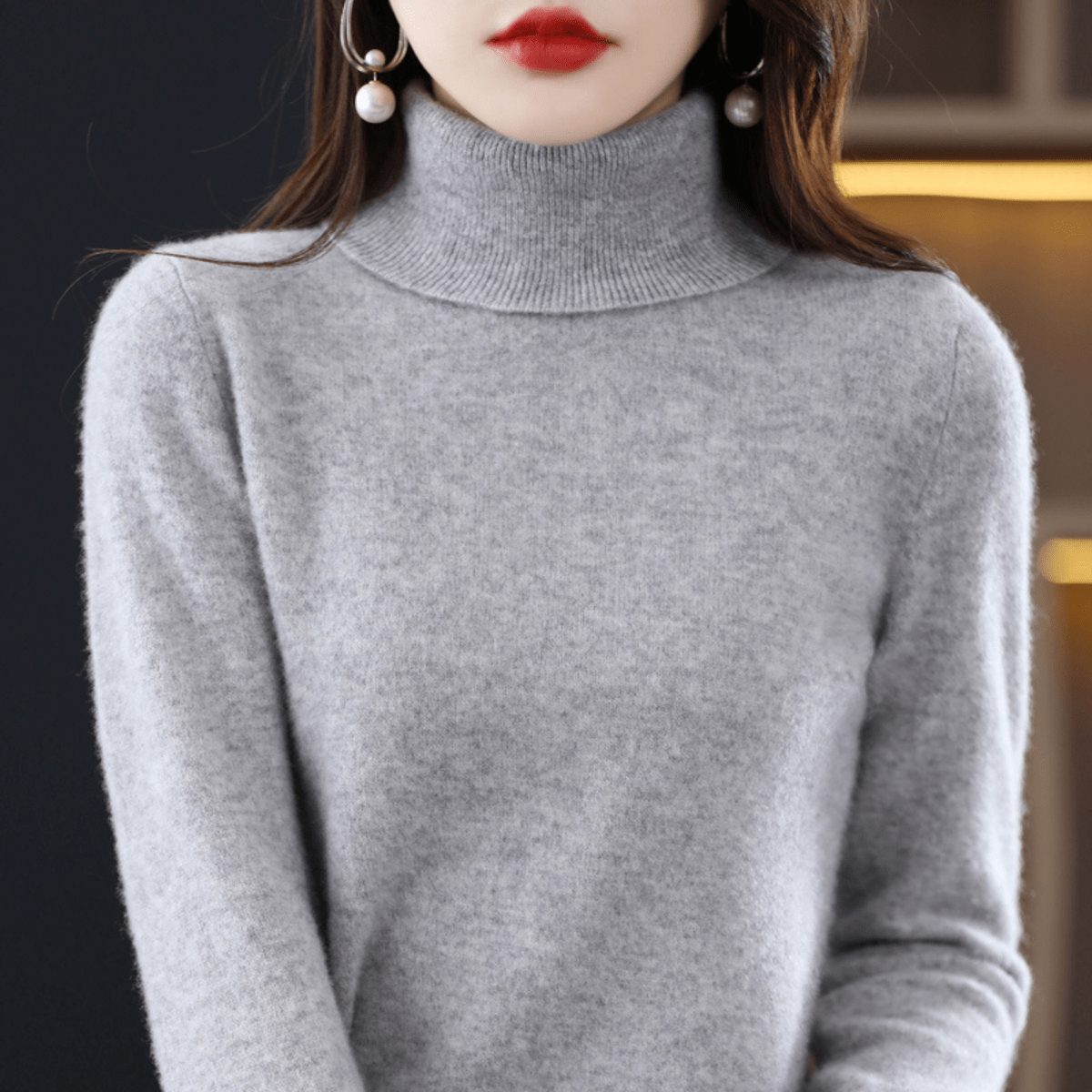Cashmere Opstaande Kraag Trui voor Dames - Grey