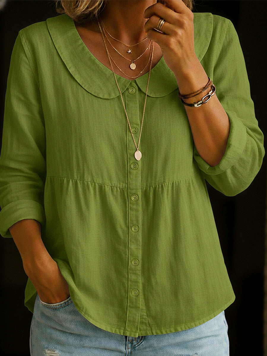 Linnen Button-Down Blouse met Reverskraag voor Dames