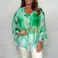 Chiffon Blouse met Bloemenprint voor Dames - Groen/Paars
