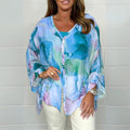 Chiffon Blouse met Bloemenprint voor Dames - Blauw/Paars