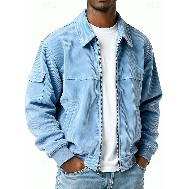 Corduroy Blousonjack met Ritssluiting voor Heren - Lichtblauw