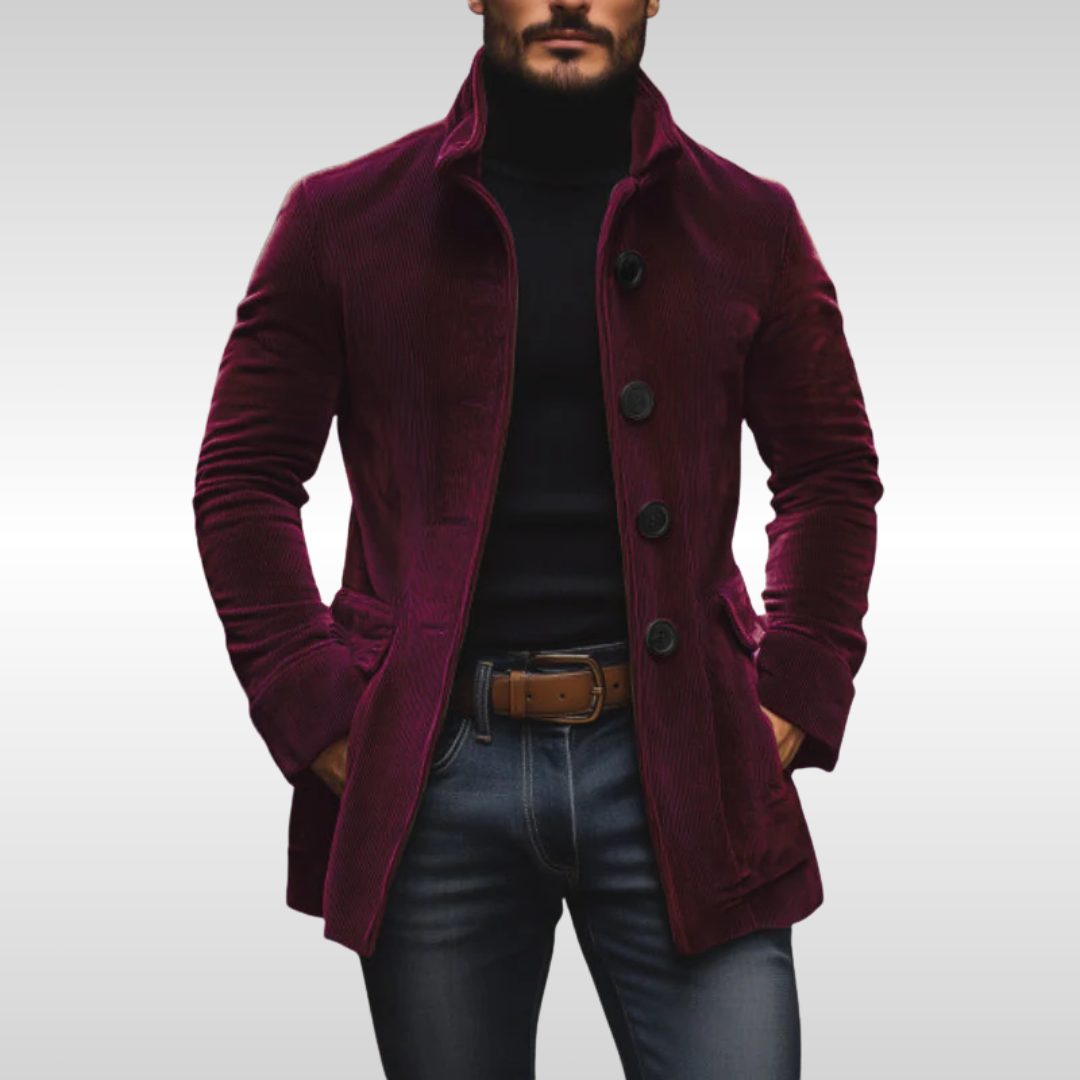 Corduroy Slim Fit Jas voor Heren - Wijnrood