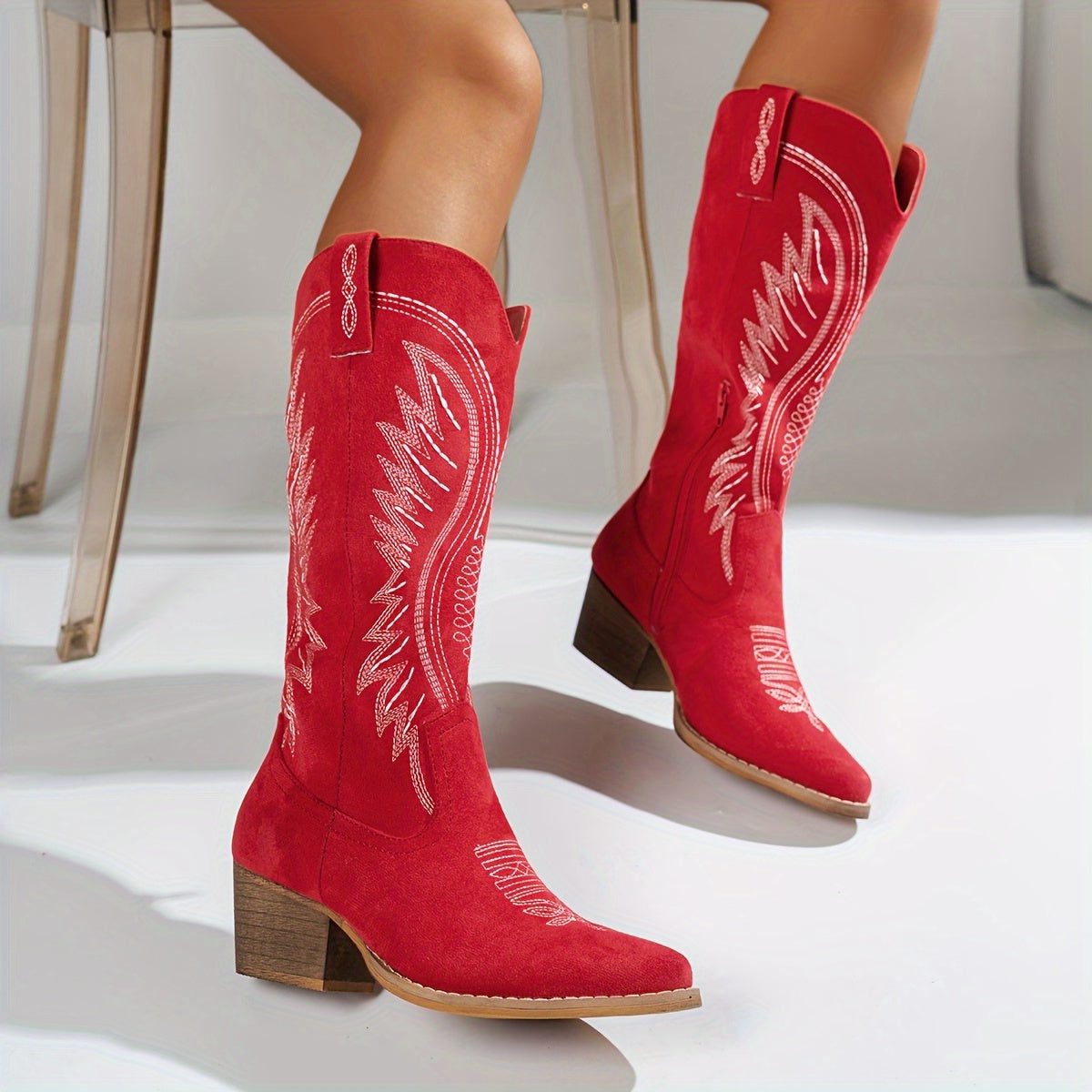 Cowboy Laarzen met Puntige Neus en Blokhak voor Dames - View 12