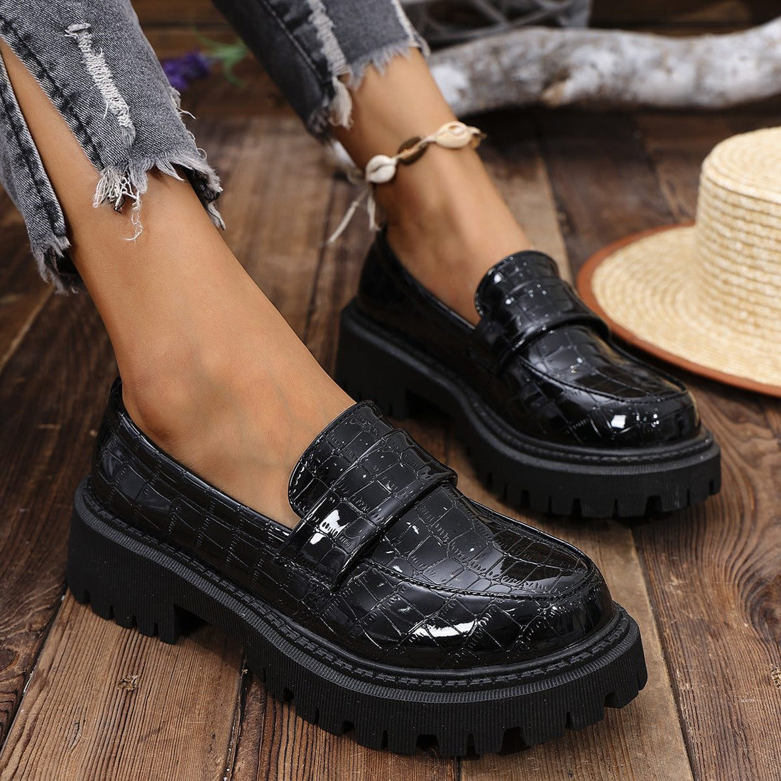 Crocodile Loafers met Lug Sole voor Dames