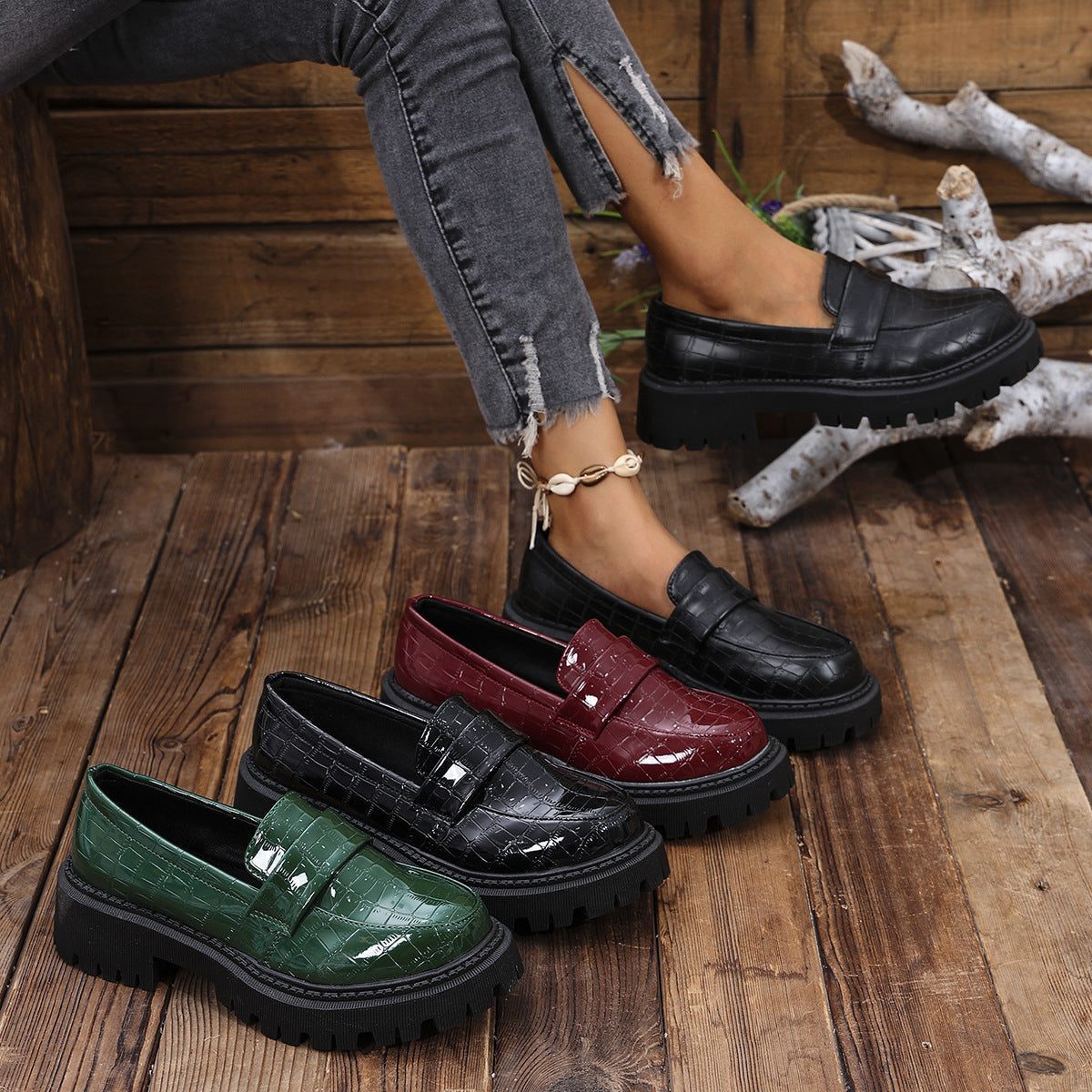 Crocodile Loafers met Lug Sole voor Dames - View 7