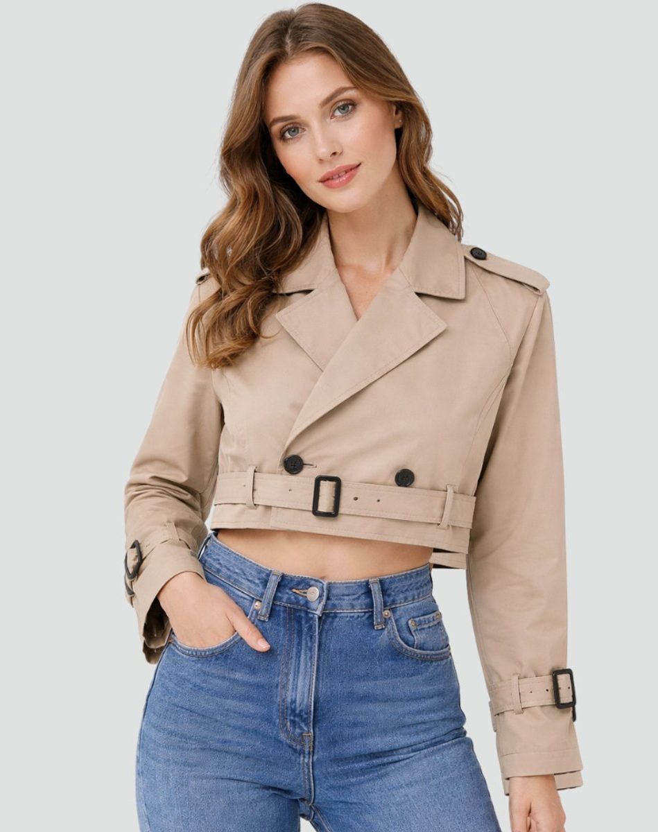Cropped Doppelrijige Trenchcoat met Riem voor Dames