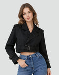 Cropped Doppelrijige Trenchcoat met Riem voor Dames - View 10