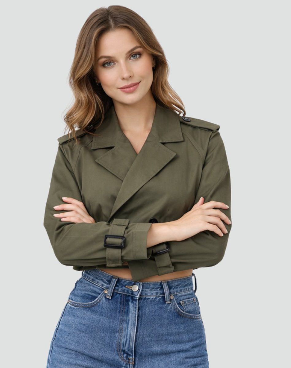 Cropped Doppelrijige Trenchcoat met Riem voor Dames