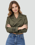 Cropped Doppelrijige Trenchcoat met Riem voor Dames - Legergroen