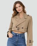Cropped Doppelrijige Trenchcoat met Riem voor Dames - View 6