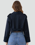 Cropped Doppelrijige Trenchcoat met Riem voor Dames - View 8