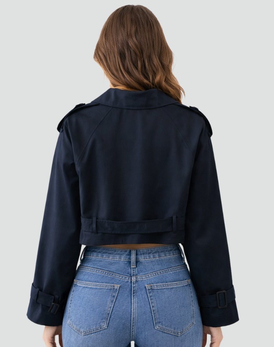 Cropped Doppelrijige Trenchcoat met Riem voor Dames - View 8