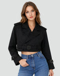 Cropped Doppelrijige Trenchcoat met Riem voor Dames - View 9