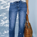 Cropped Straight Leg Jeans voor Dames - Donkerblauw