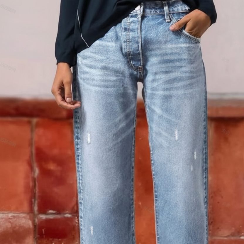 Cropped Straight Leg Jeans voor Dames - Lichtblauw