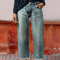 Cropped Straight Leg Jeans voor Dames - Middenblauw
