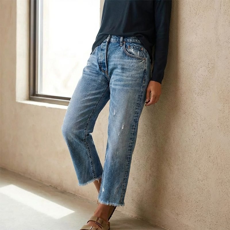 Cropped Straight Leg Jeans voor Dames - View 3