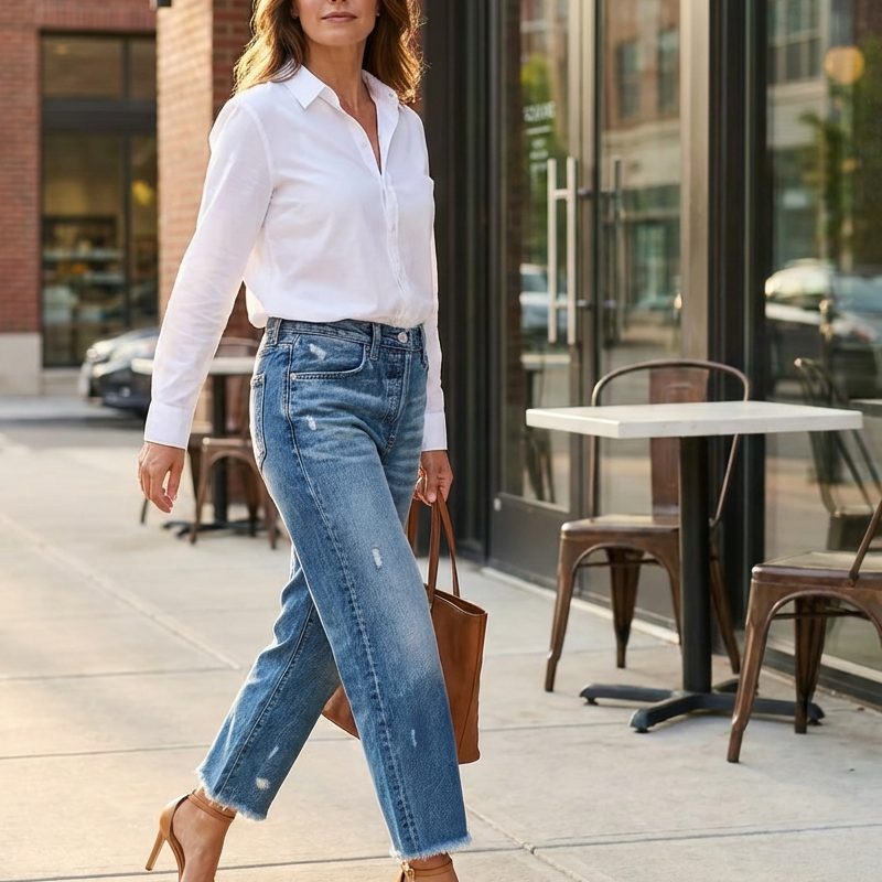 Cropped Straight Leg Jeans voor Dames - View 4