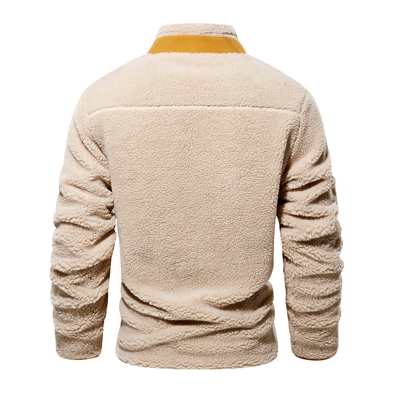 Sherpa Fleece Jack voor Heren – Warme Teddy Stof & Contrasterende Zakken