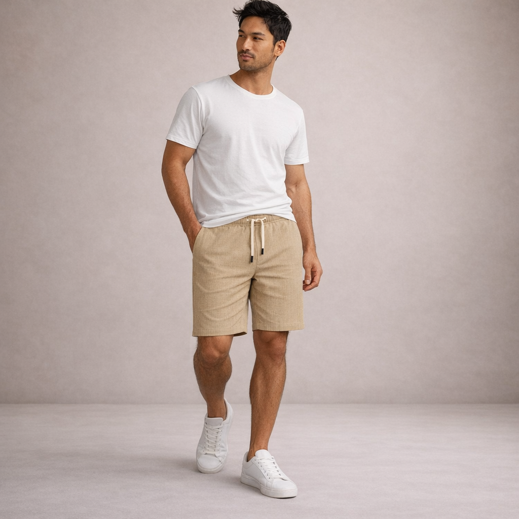 Linnen Regular Fit Korte Broek met Steekzakken voor Heren
